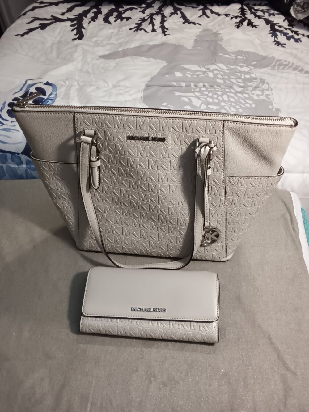 Michael Kors Gray MK Logo Tote with Matching Wallet